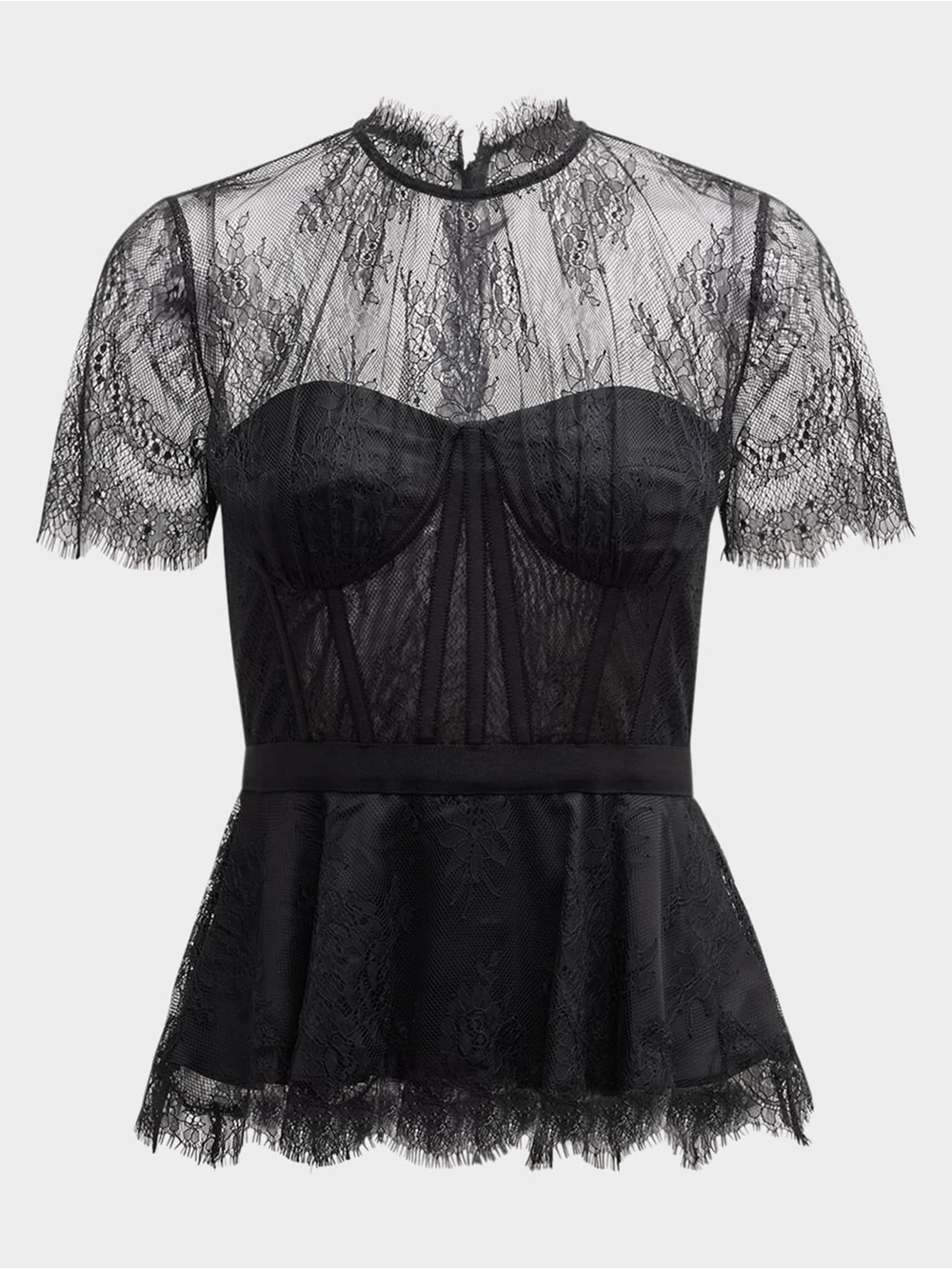 Jonathan Simkhai Kehlani Lace Bustier Top Black Sheer Peplum Fit & Flare